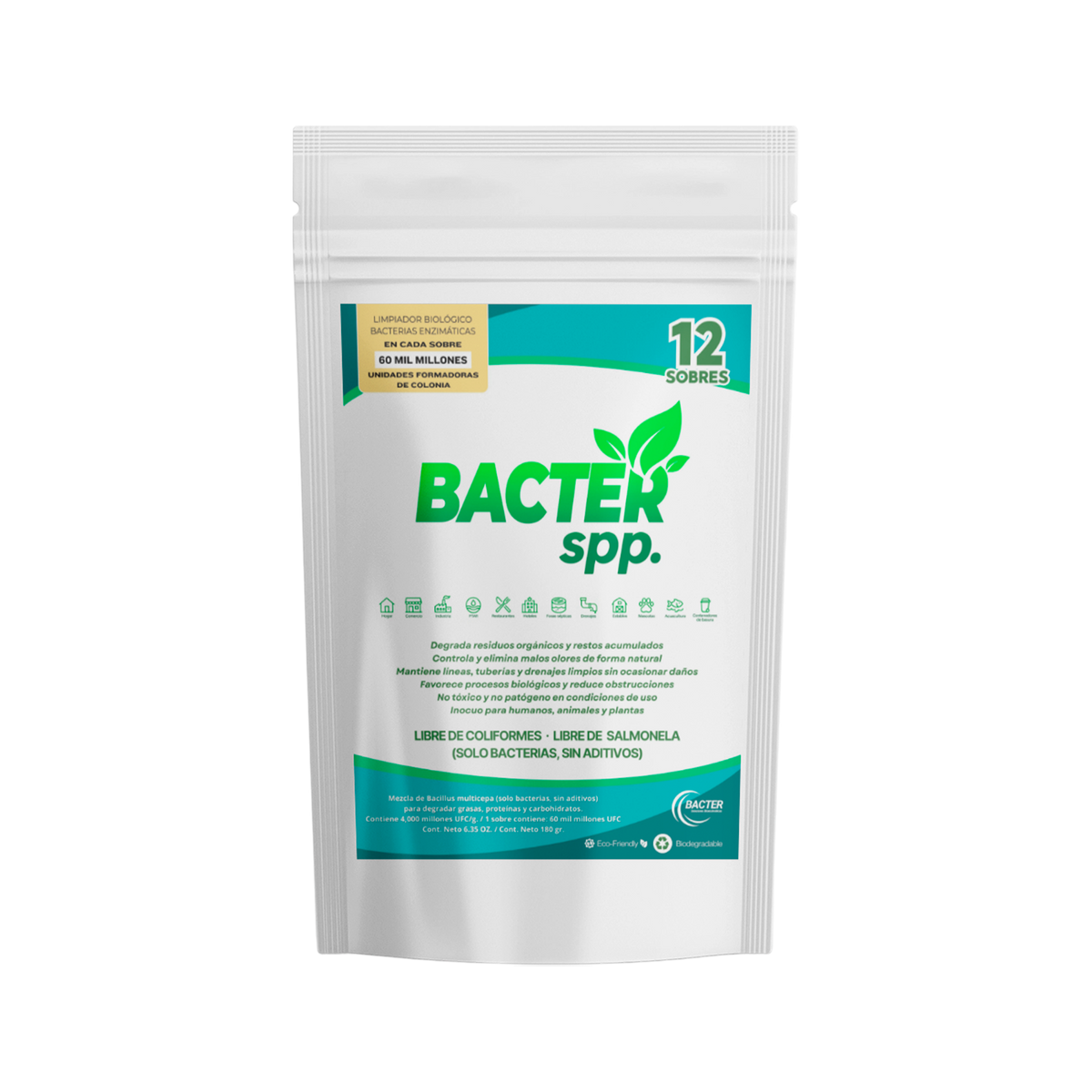 Bacter BIO BACTER spp. 12PK Limpieza biológica para grasas, lodos y drenajes ...